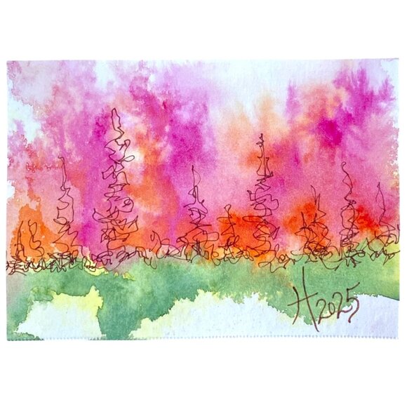 ACEO Original Art Watercolor Landscape on Watercolor Paper ATC 2.5x3.5in - Picture 1 of 3